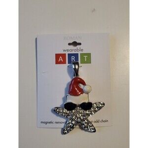 Roman Wearable Art Necklace Charm Holiday Christmas Starfish w/ Santa Hat